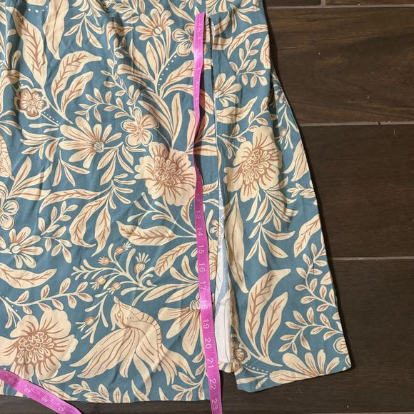 NWT Patrons of Peach Blue Floral Print Smocked Short Sleeve Maxi Dress Small - Picture 11 of 16